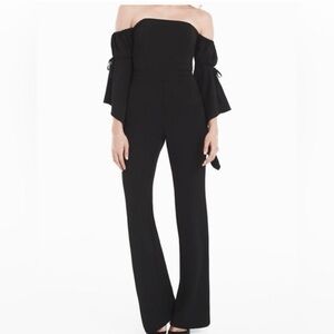 White House Black Market Off-Shoulder Bell Sleeve Black Jumpsuit Size 2 WHBM